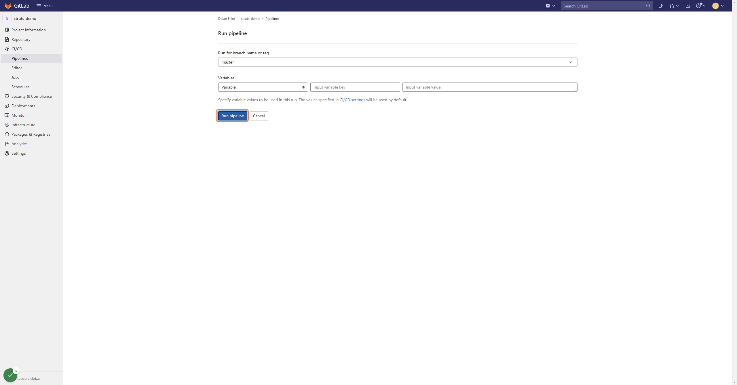 Click on Run pipeline