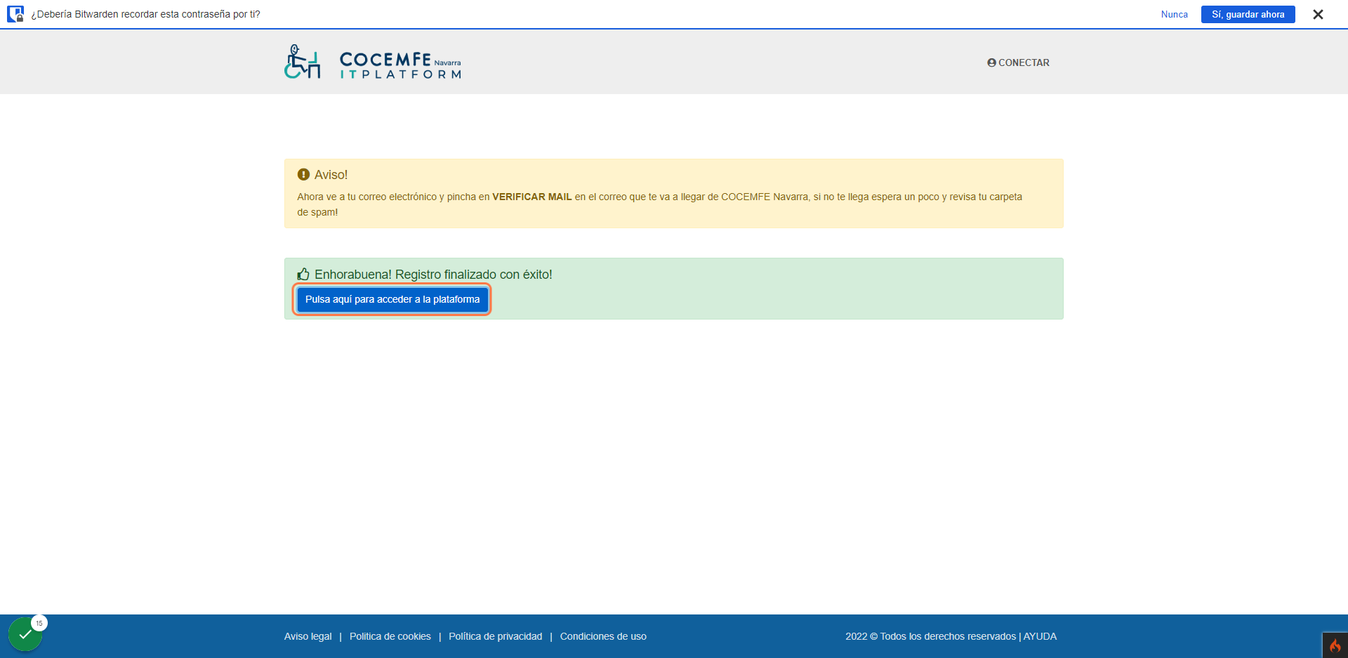 Una vez verificado el correo, entra en la plataforma para conectar con tus datos.