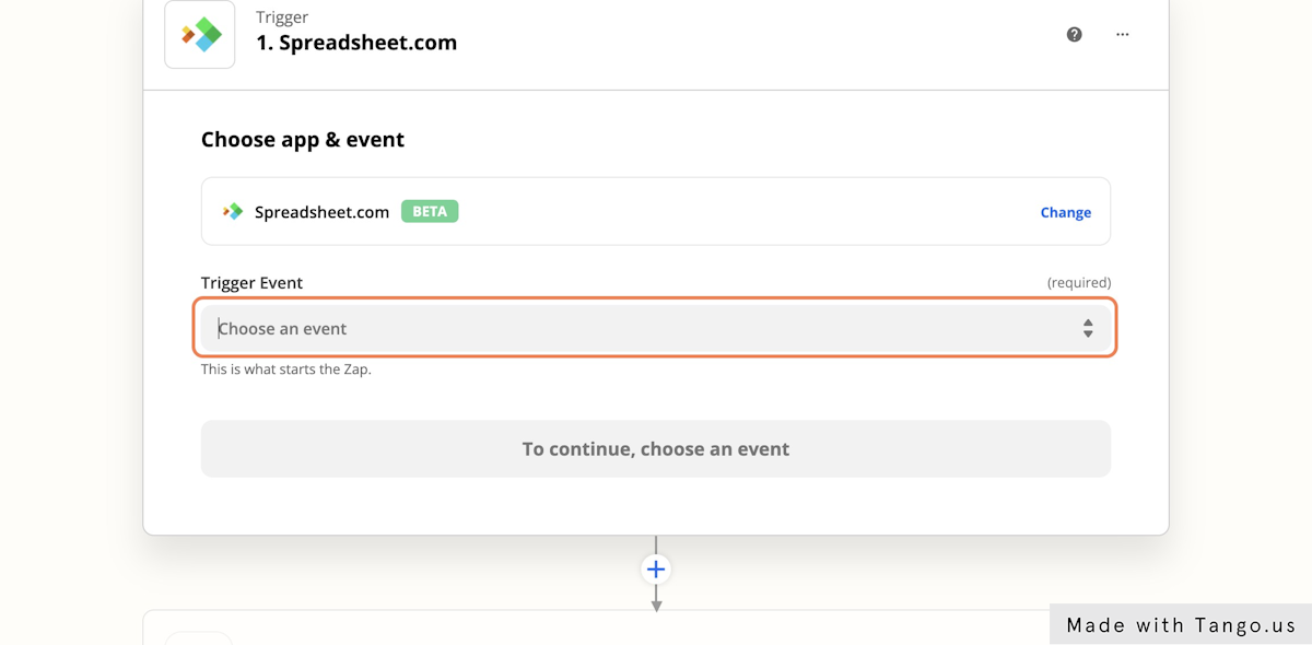Zapier will prompt you to choose the triggering event