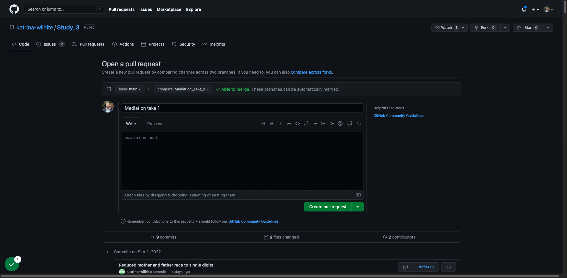 Click on Create pull request