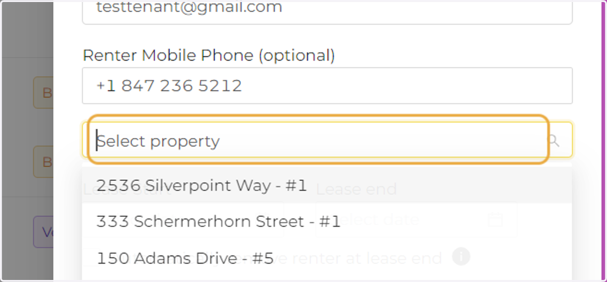 Select the property. Only vacant properties will be listed in the drop down menu.