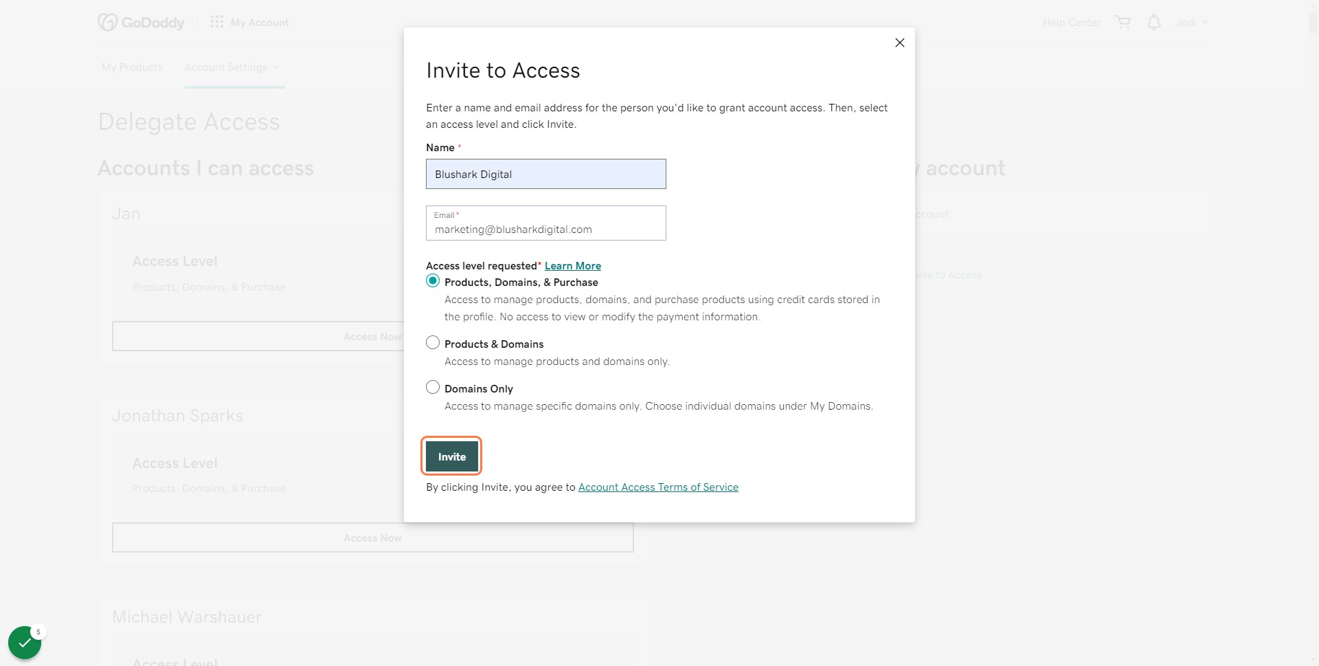 Click on Invite