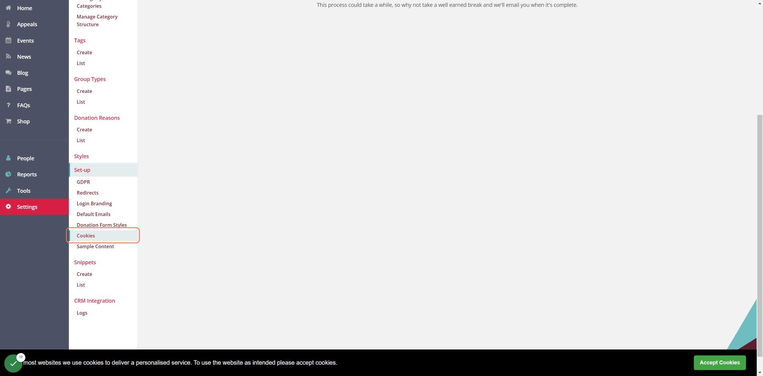 Navigate to cookies within your website manager