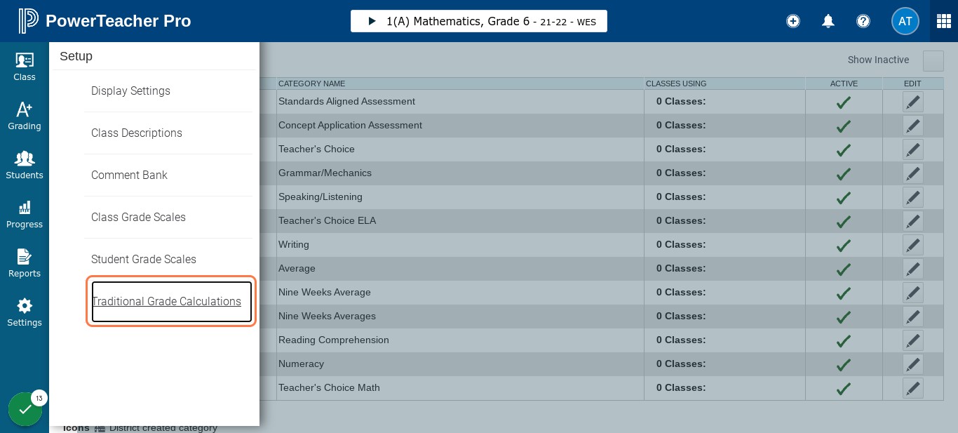 Click on Traditional Grade Calculations