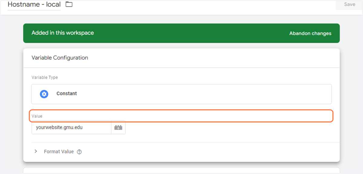 Enter the domain name of the website in the "Value" field