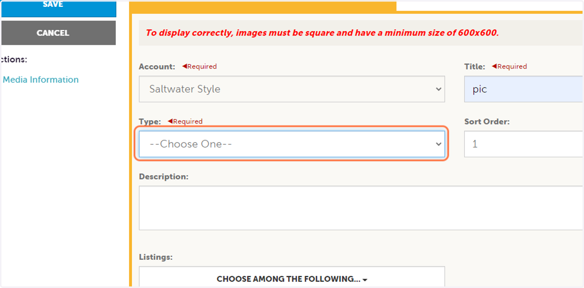 Click on Image from Type: Choose IMAGE ONLY.