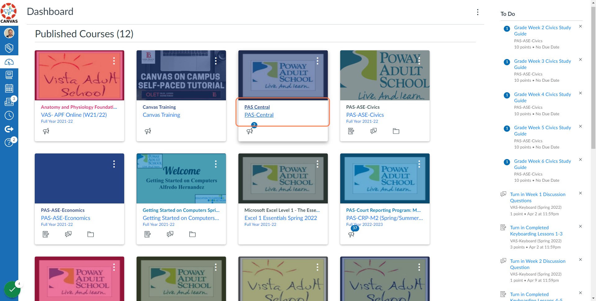 Click on Your Course on the Dashboard