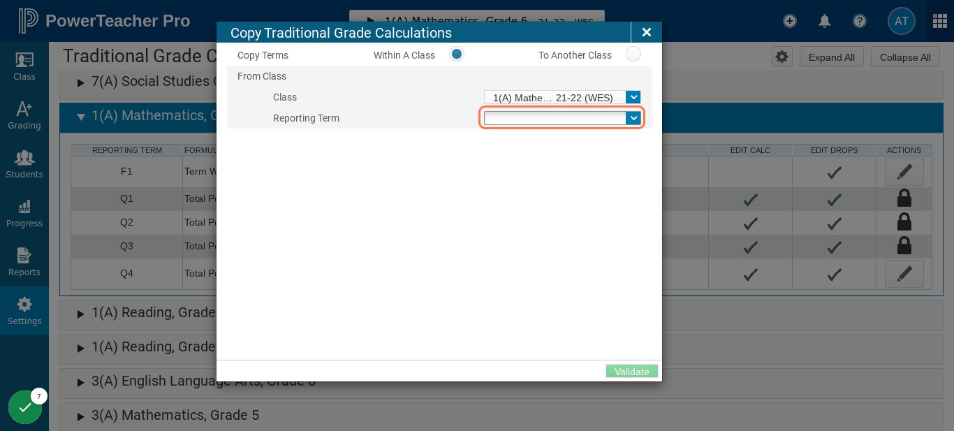 In the first dropdown, select the term which you just set up (Q1, for example)