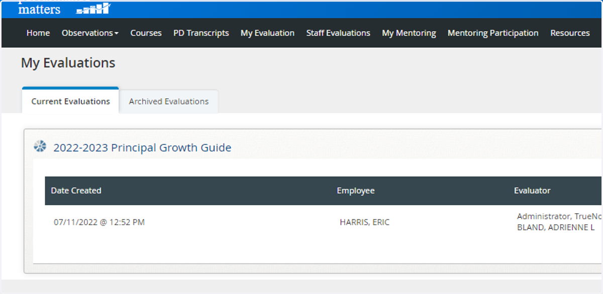 Click on your evaluation