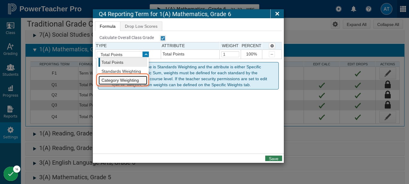 Change to Category Weighting