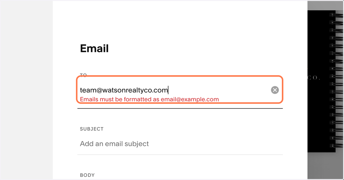 Repeat previous steps - Type "team@watsonrealtyco.com"