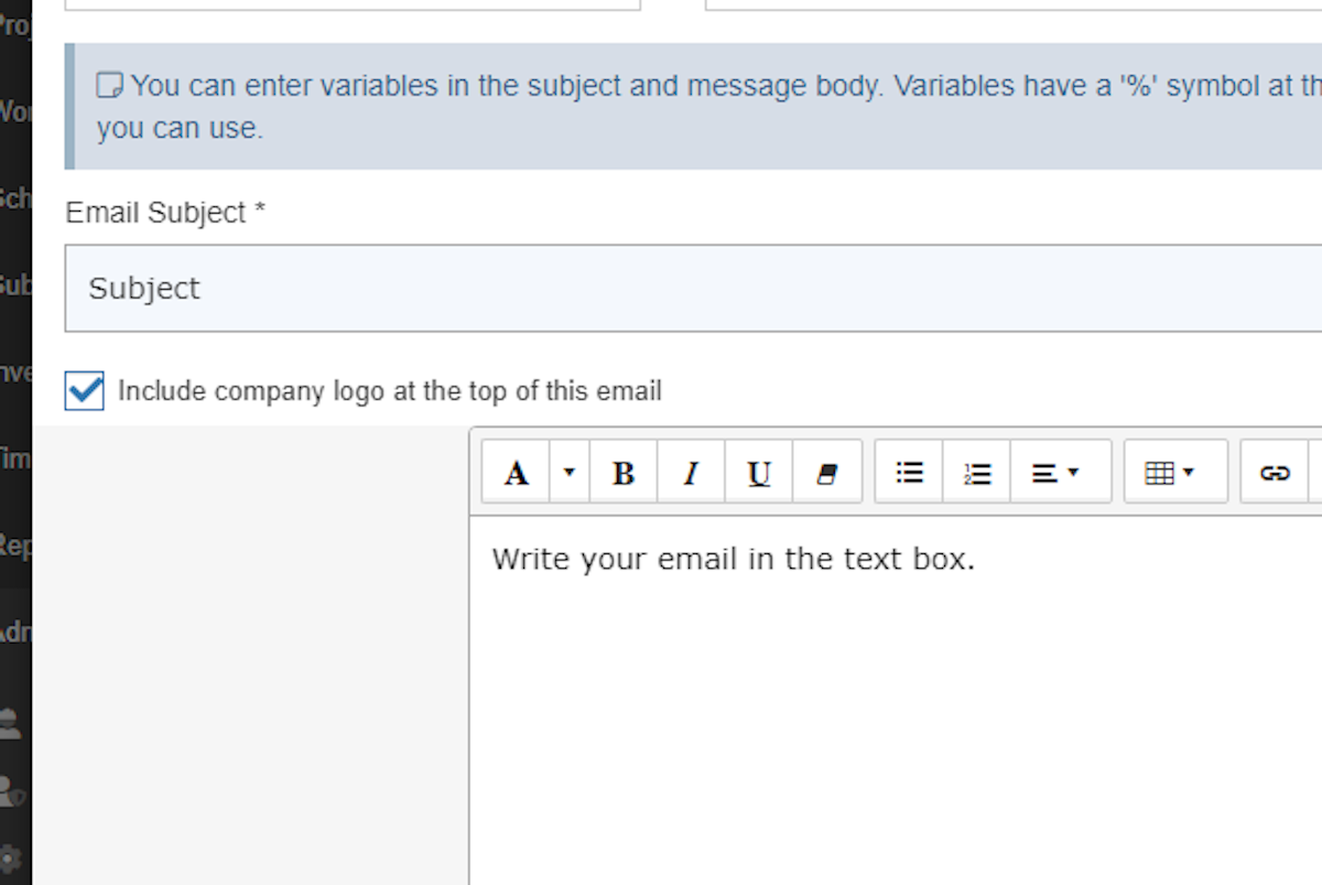 Check or Uncheck Include company logo at the top of this email