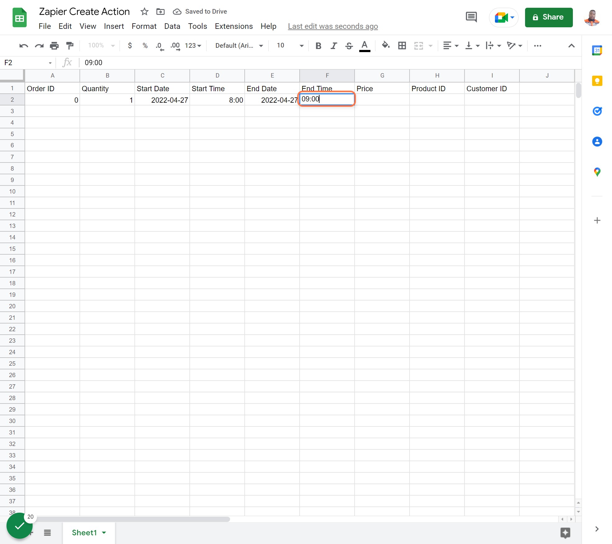 Sample Data for End Time