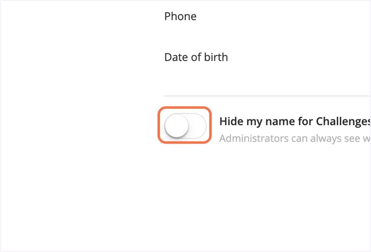 Toggle the 'Hide my name for Challenges' button to ON