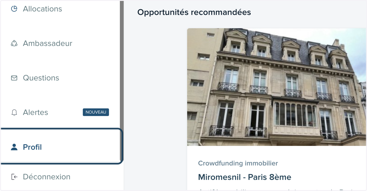 Cliquer sur l'onglet "Profil".