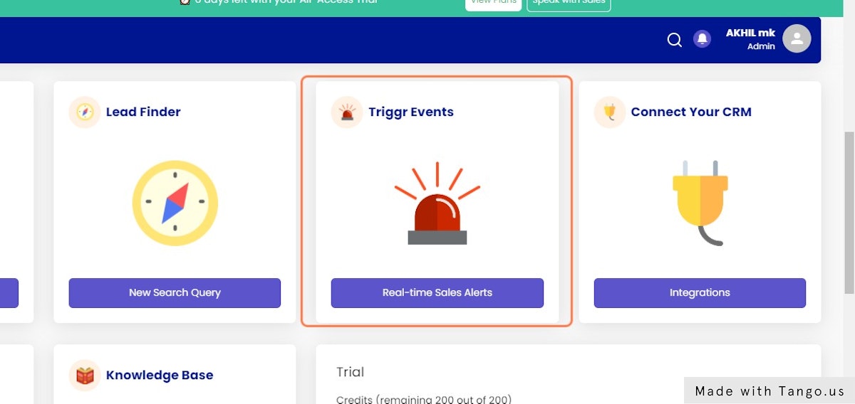Click on Triggr Events