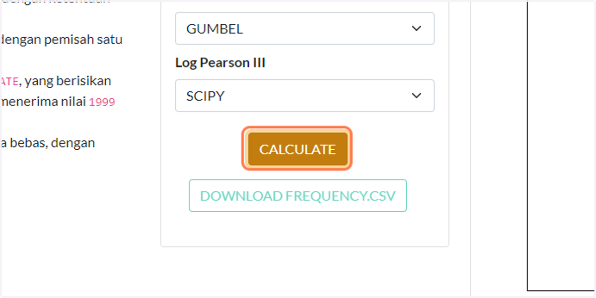 Klik "CALCULATE" untuk menghitung analisis frekuensi