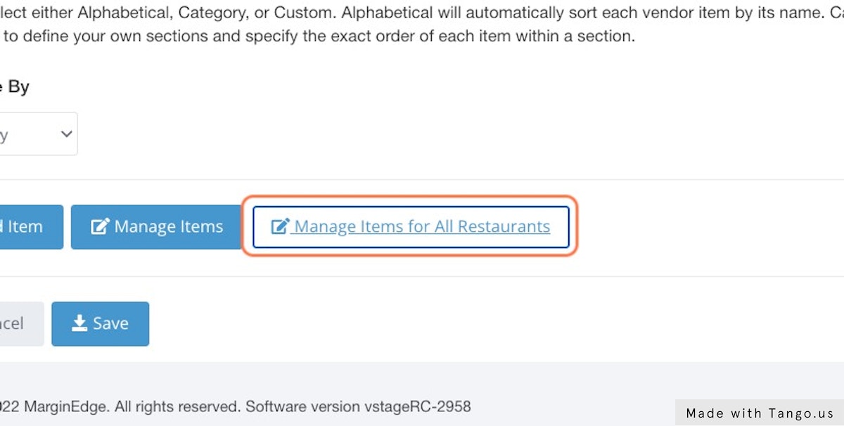Then select "Manage Items for All Restaurants"