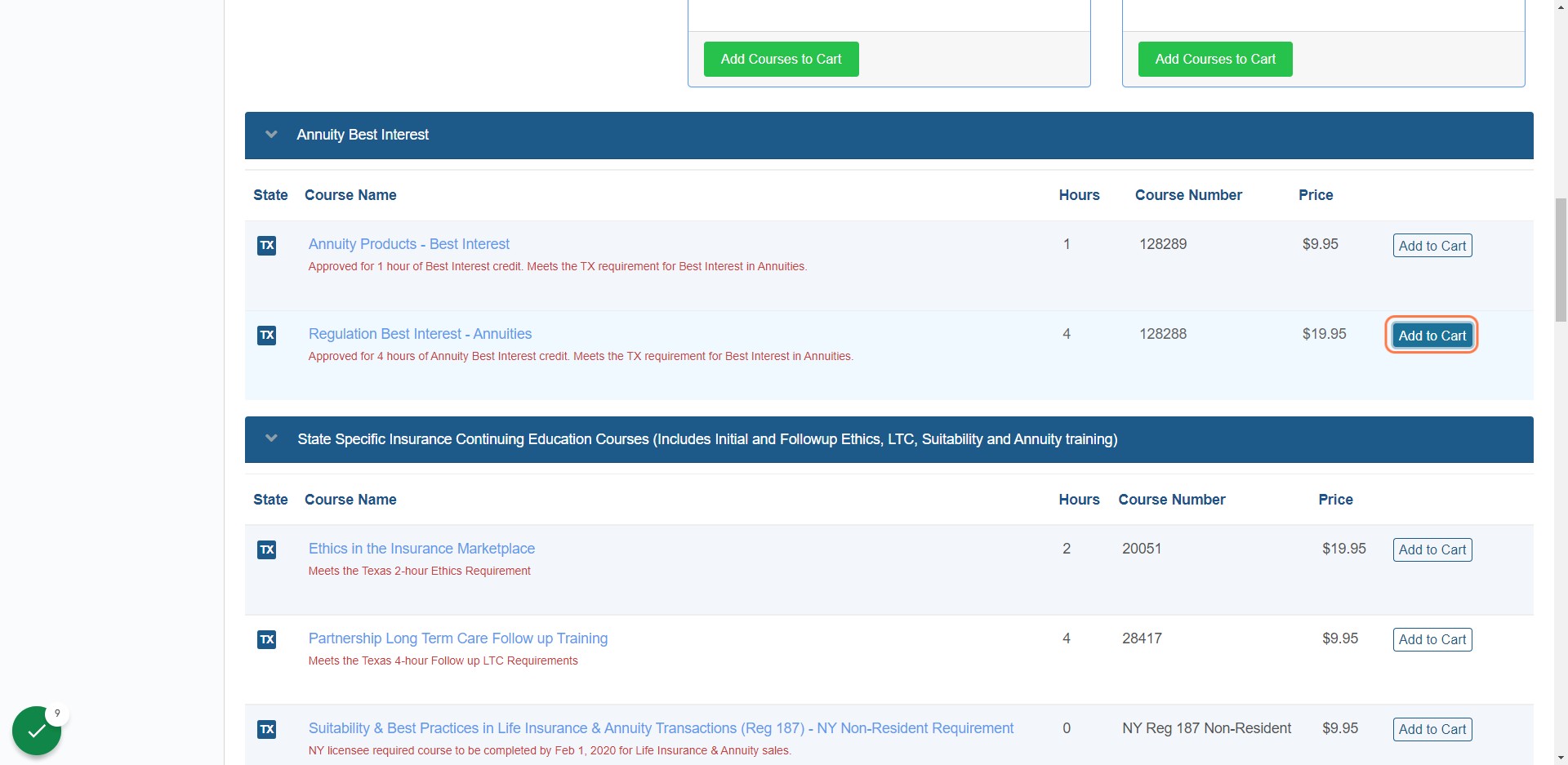 Click on Add to Cart Regulation Best Interest - Annuities 4 Credit hours