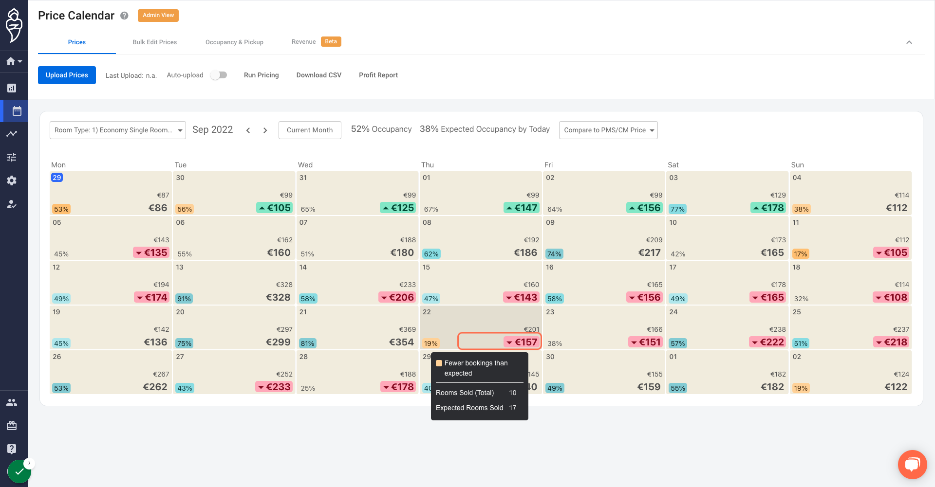 Observe that the price for the selected date has been reduced by 10% in the pricing calendar.