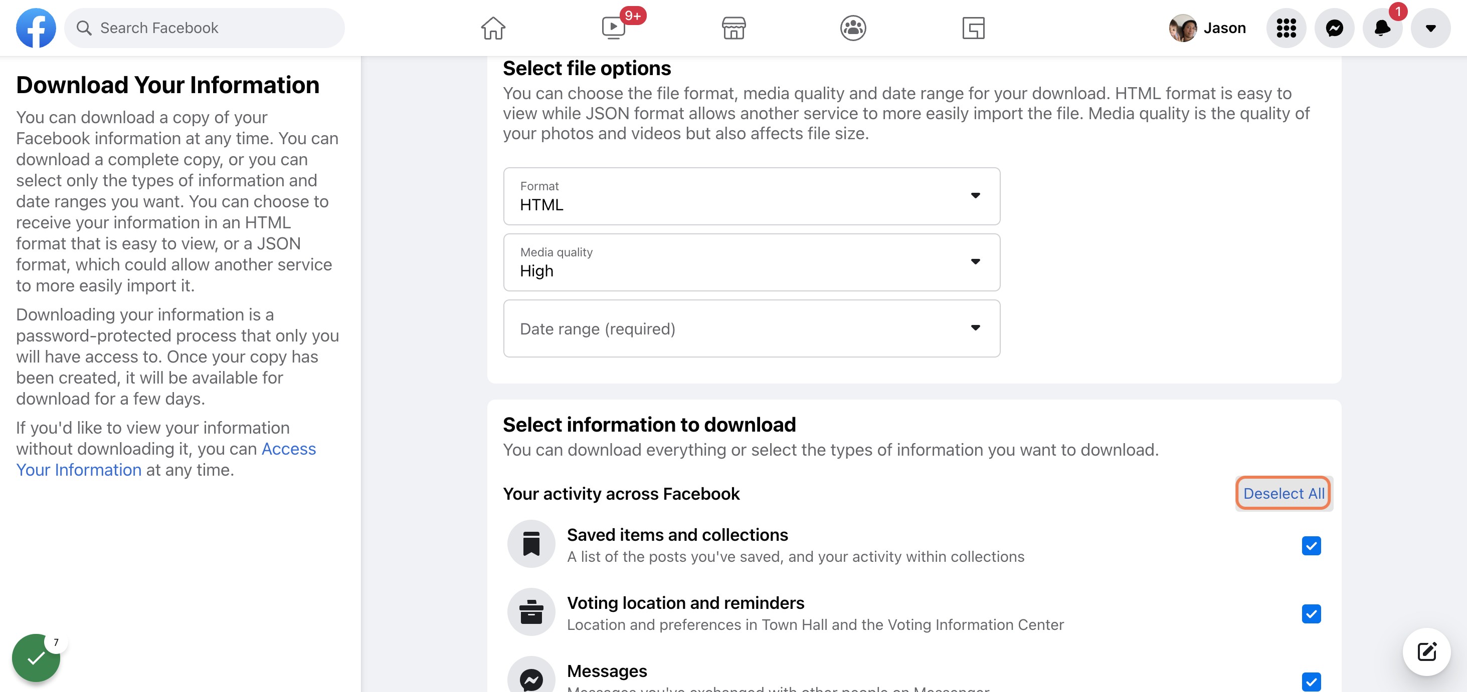 Click on Deselect All