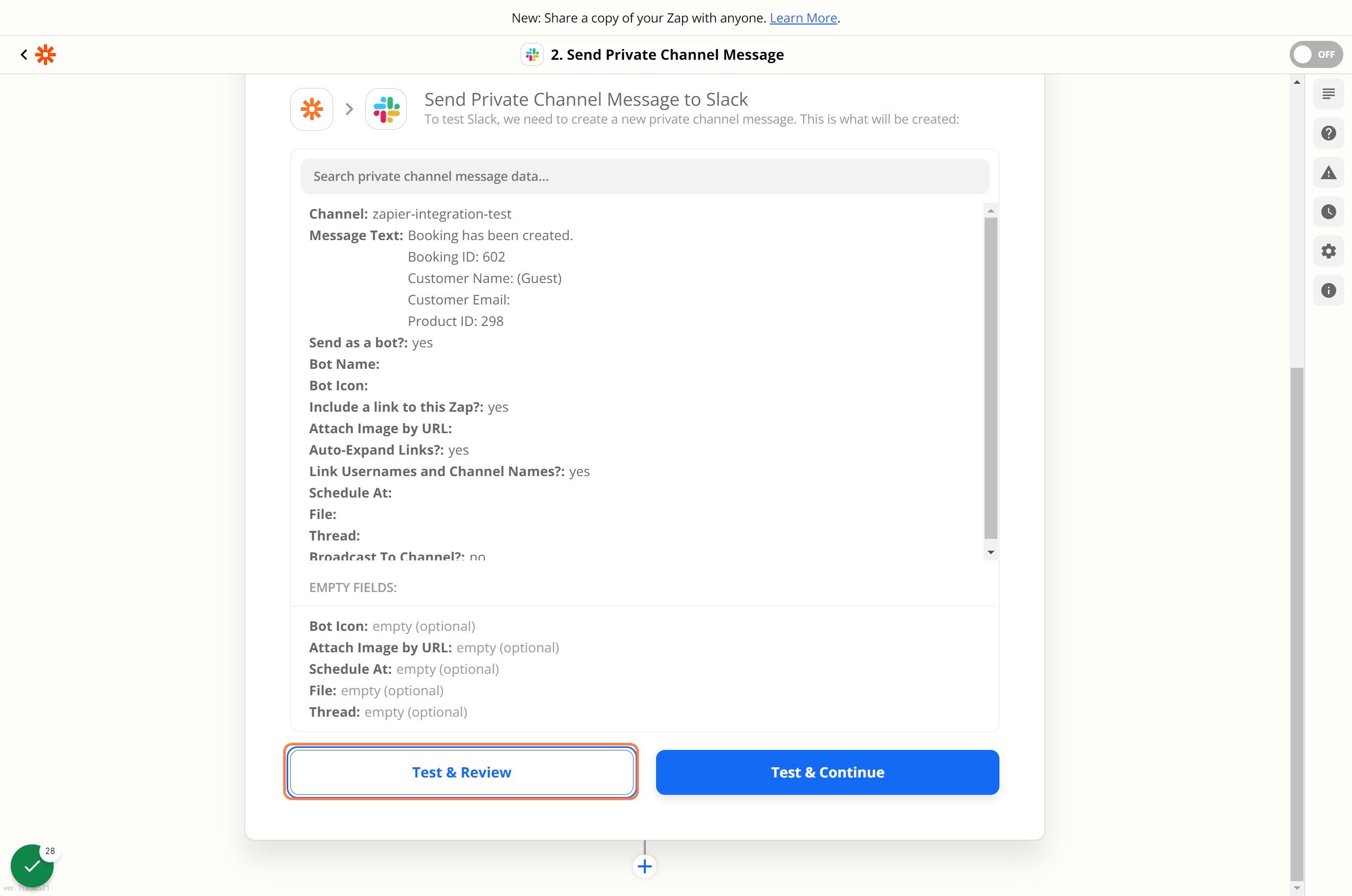 Click on Test & Review