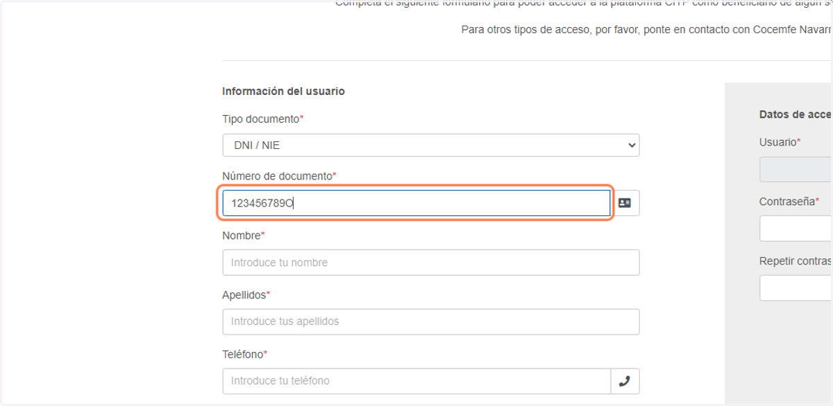 Introduce tu DNI con letra