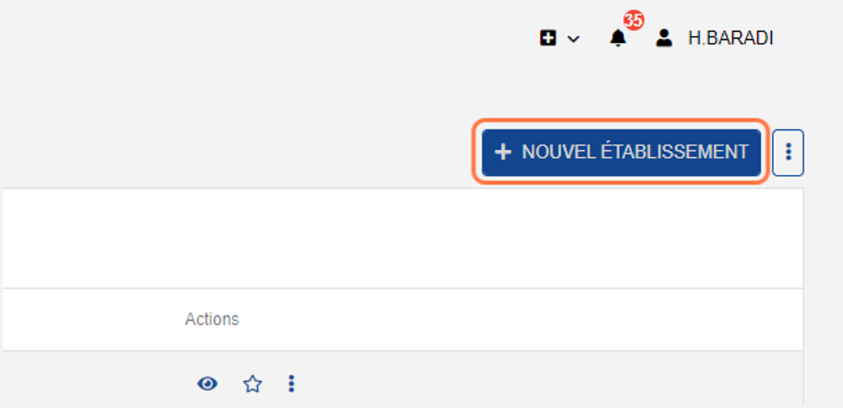 Cliquer sur le bouton "NOUVEL ÉTABLISSEMENT"