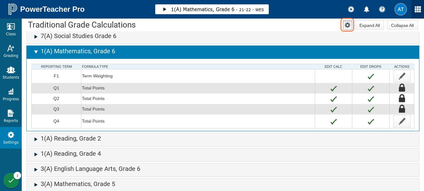 Click the gear icon to copy these grade calculations for THIS class to the other terms for the year