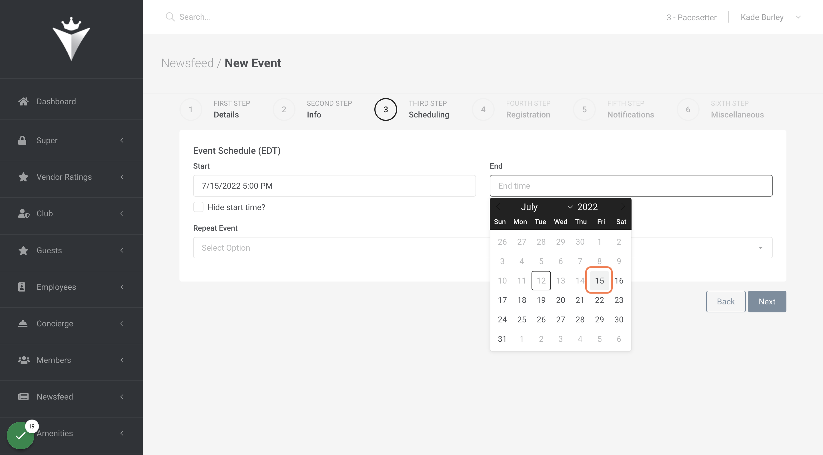 Select date and time.