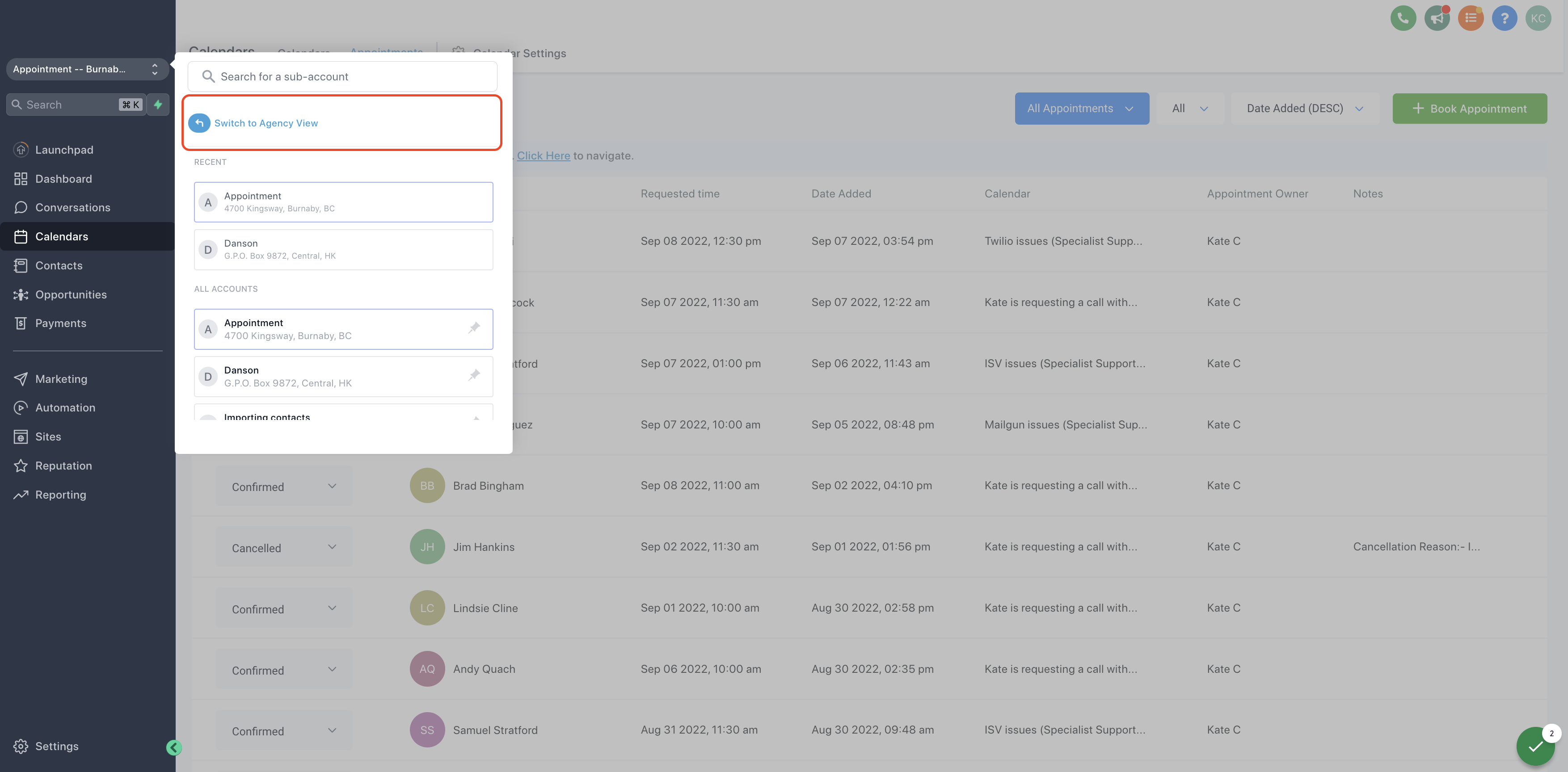 Click on Switch to Agency View