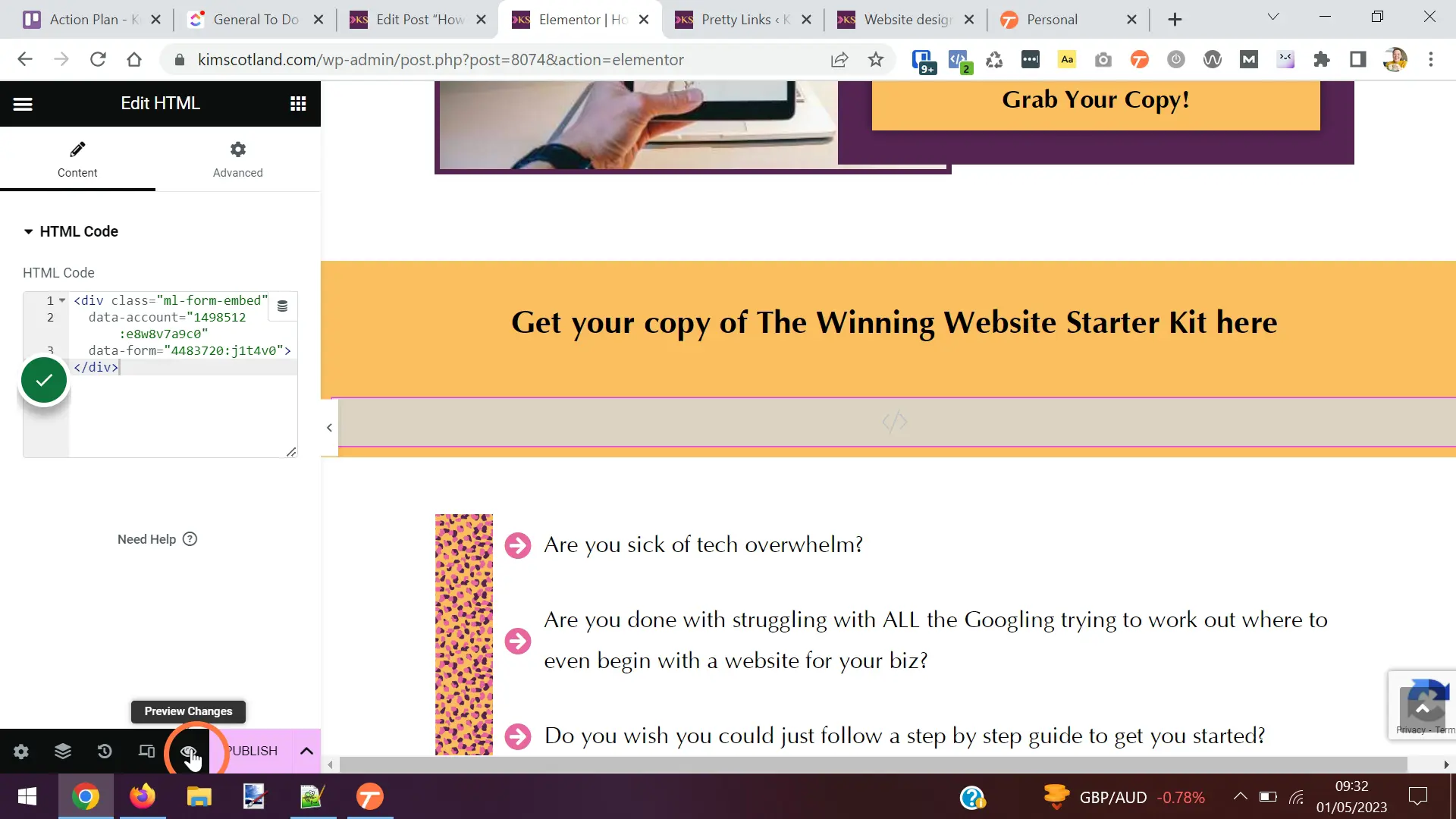 The user clicking the preview changes button.