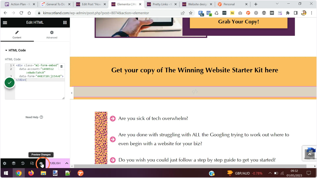 The user clicking the preview changes button.