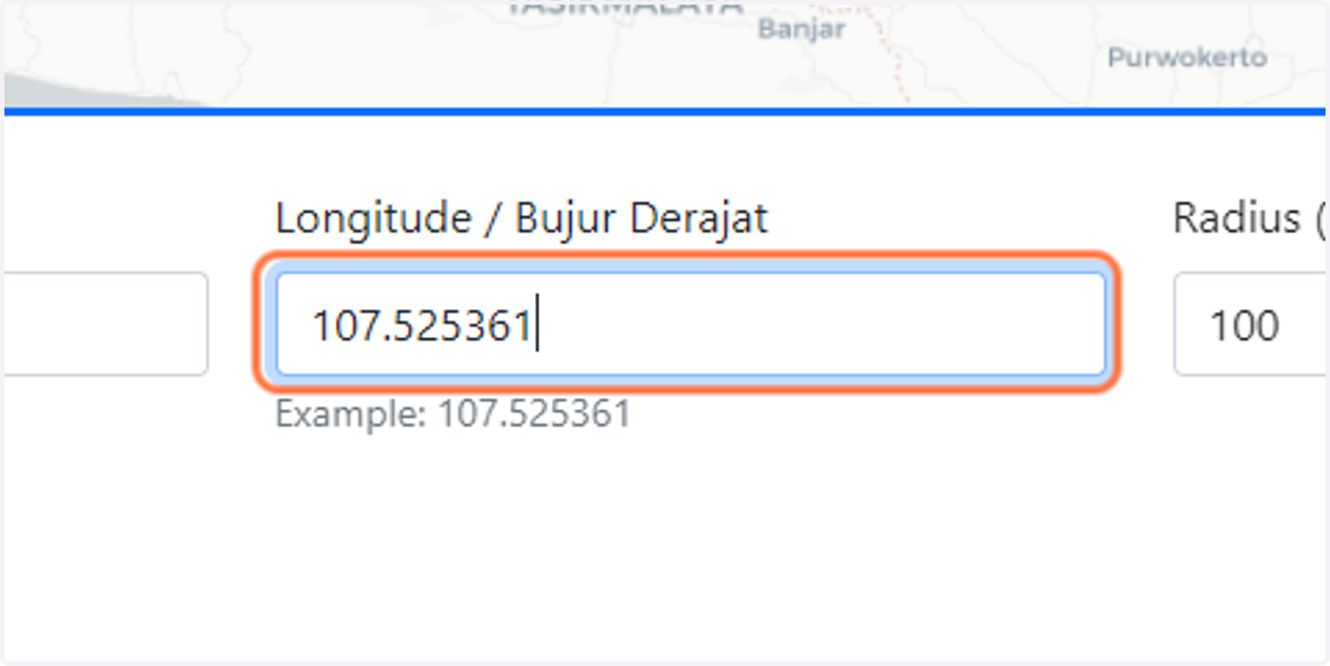 Isi koordinat bujur derajat/longitude dalam format desimal maupun derajat