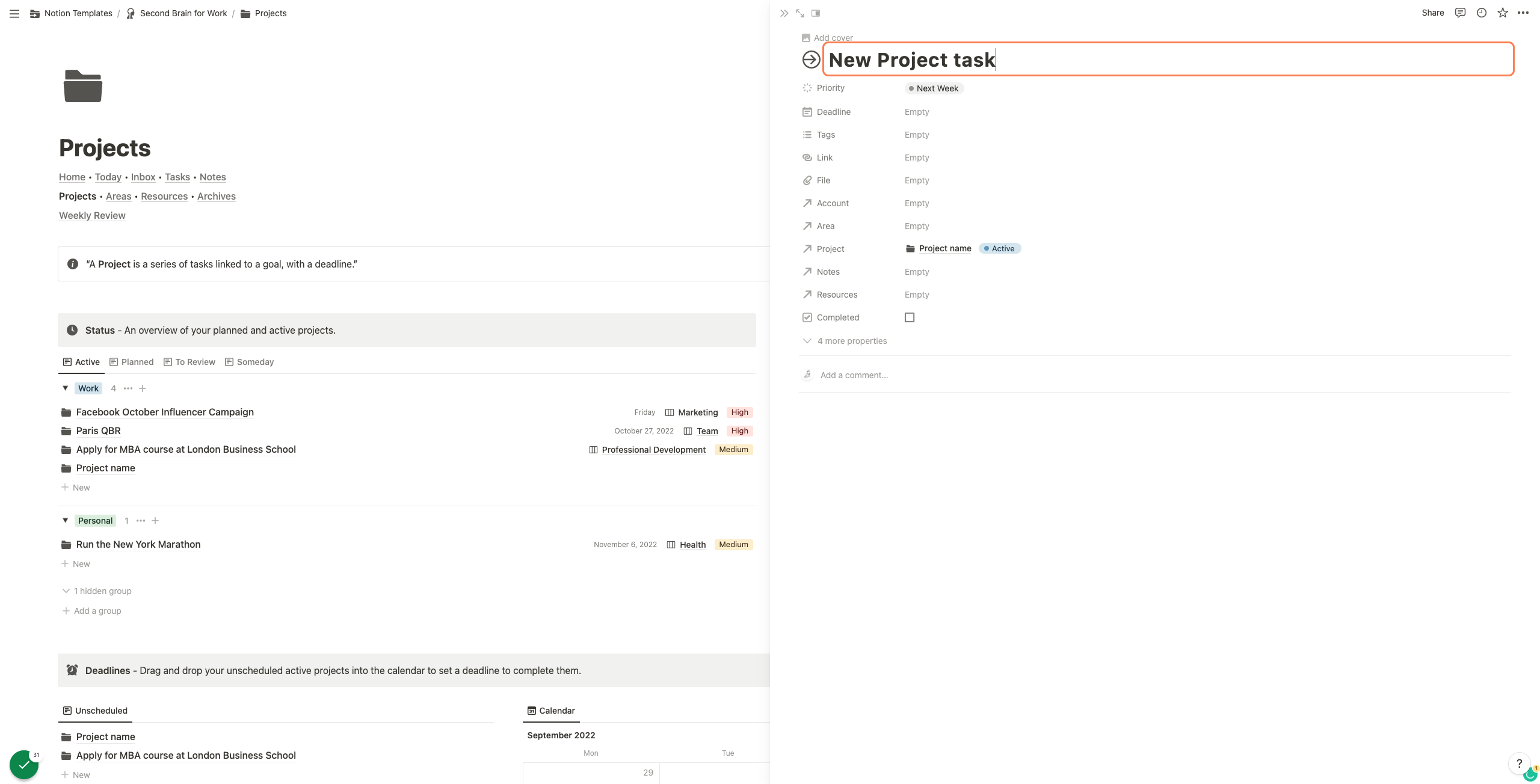 Name your new Project task