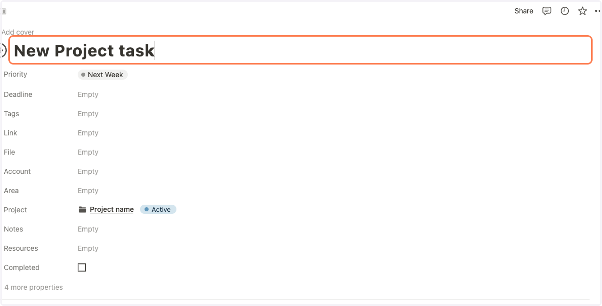 Name your new Project task