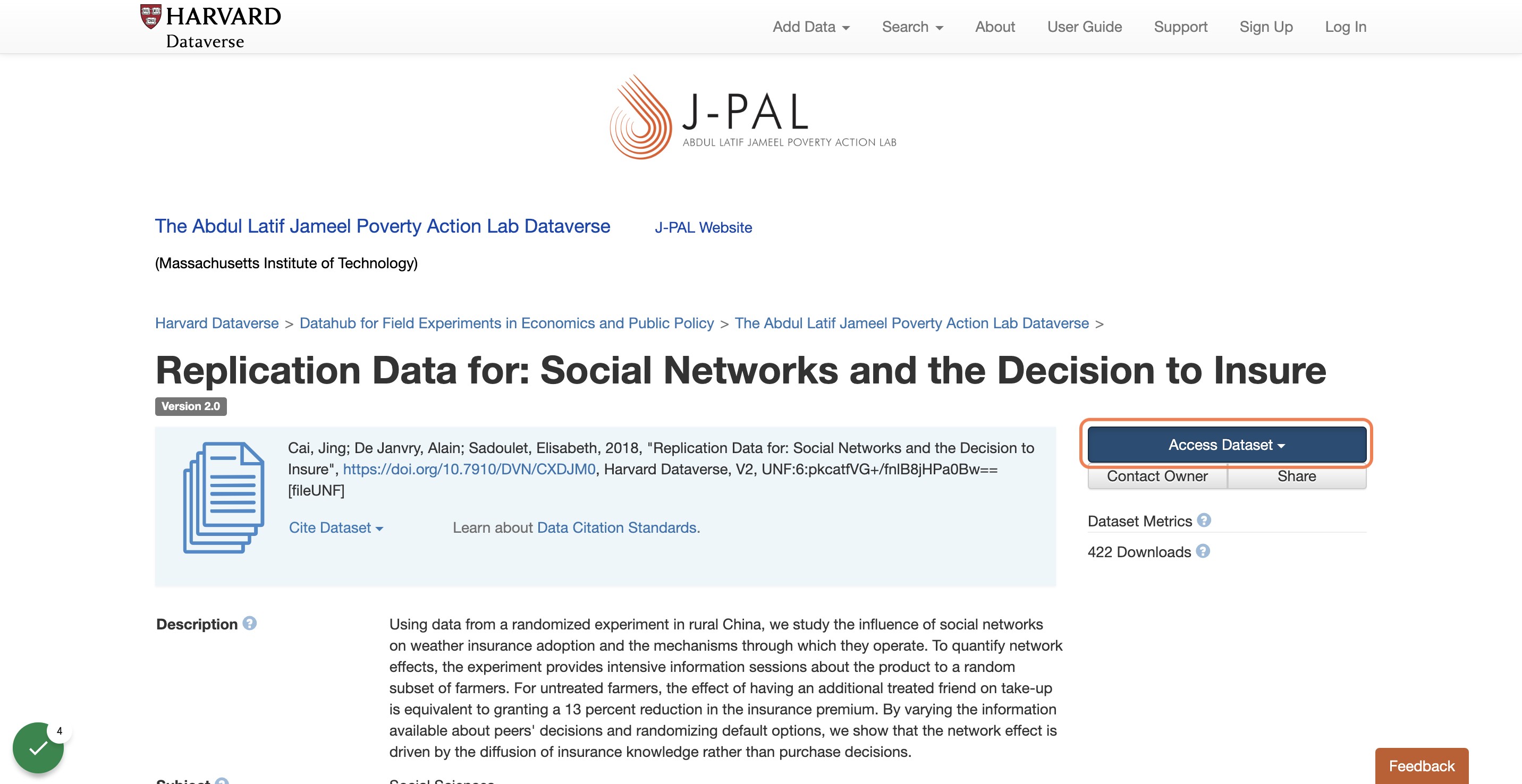 Click on Access Dataset