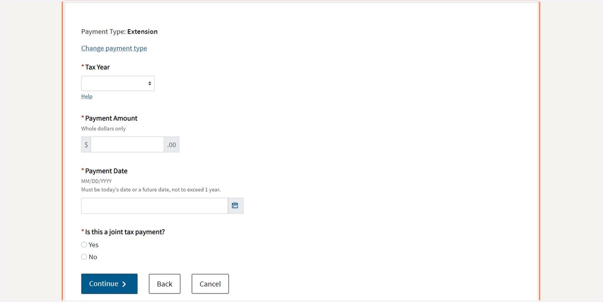 Choose Tax Year, Payment Amount, and Payment Date
