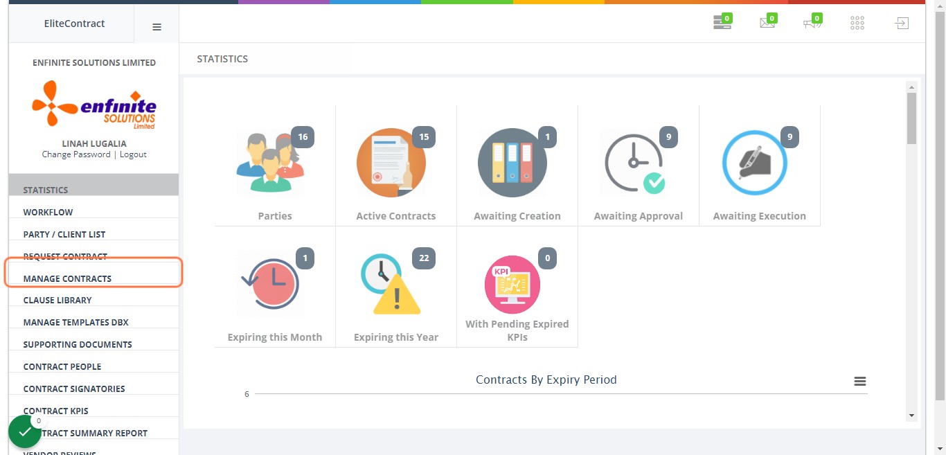 Click on MANAGE CONTRACTS module