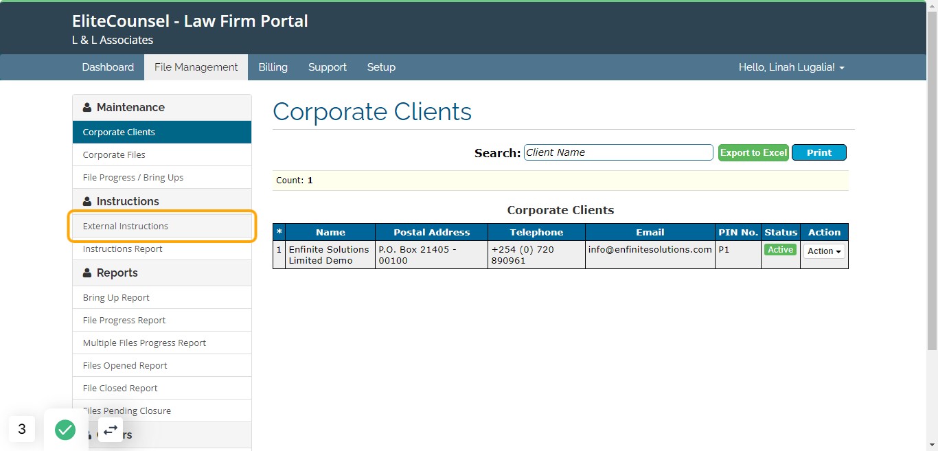 Click on External Instructions sub module under Instructions section