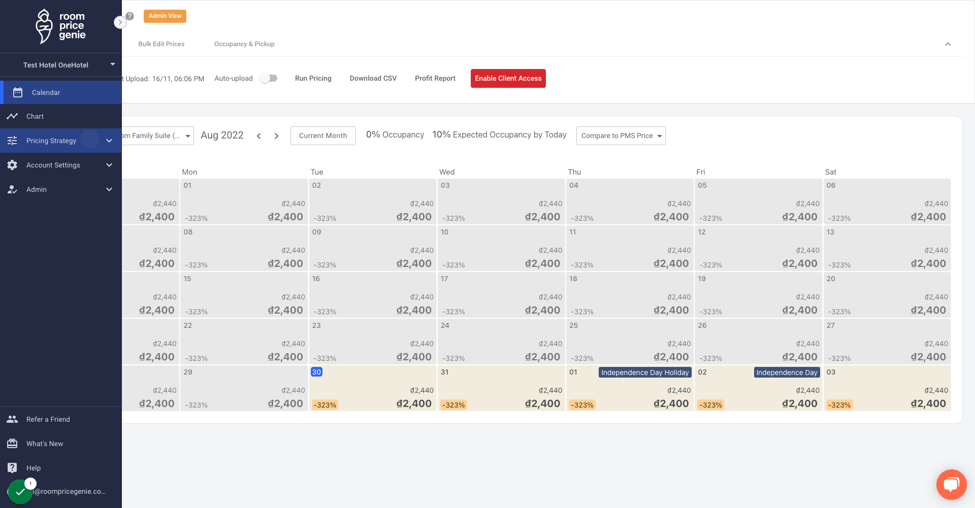 Log in to RoomPriceGenie and click on Pricing Strategy.