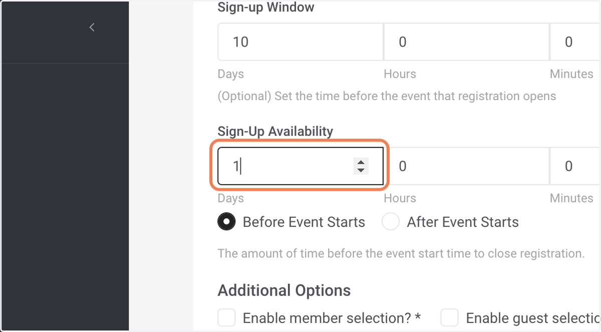 Select Sign-Up Availabilty