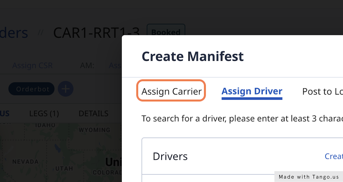 In the dialog box, click on Assign Carrier