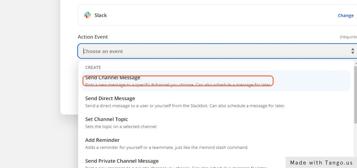 Choose "Send Channel Message". Or you can choose to message yourself :)