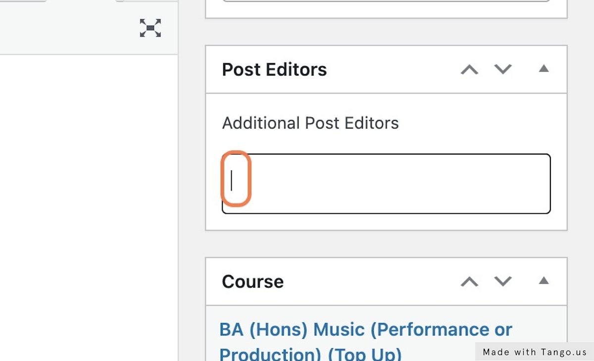 Click in the 'Post Editors' box to bring up the dropdown. You can select manually form the list or begin typing to narrow your search.