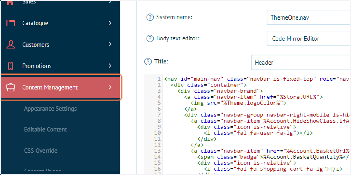 For ease of access, keep the CSS Override screen open on a separate browser tab. Click on Content Management