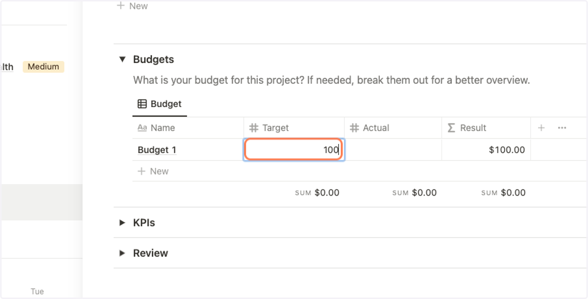Add your budget target