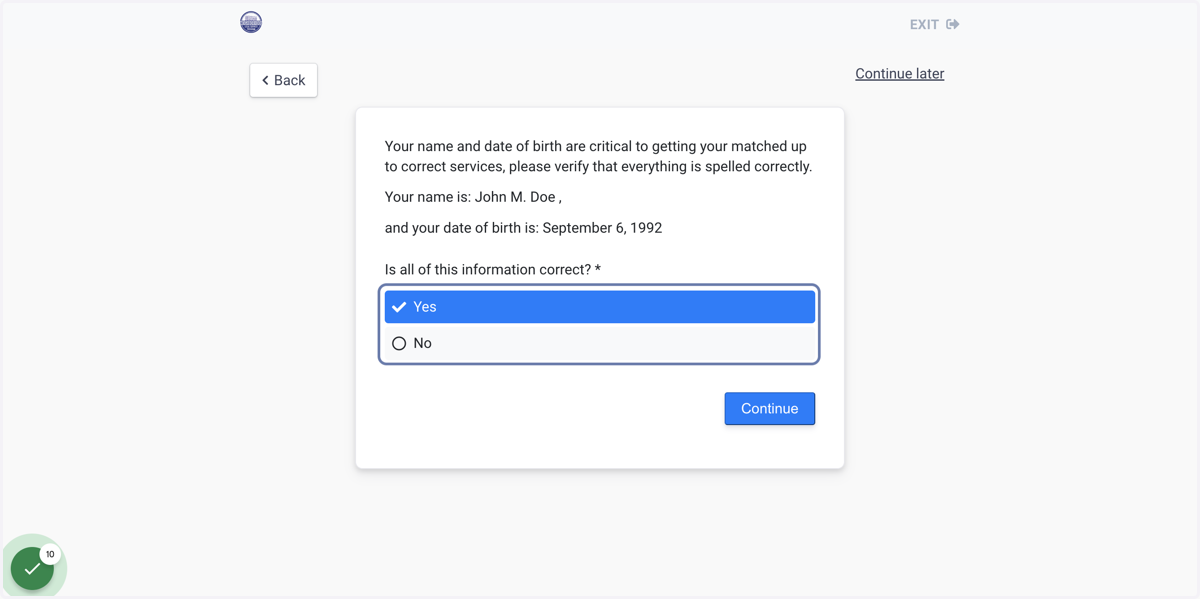 Confirm the information that you have entered.