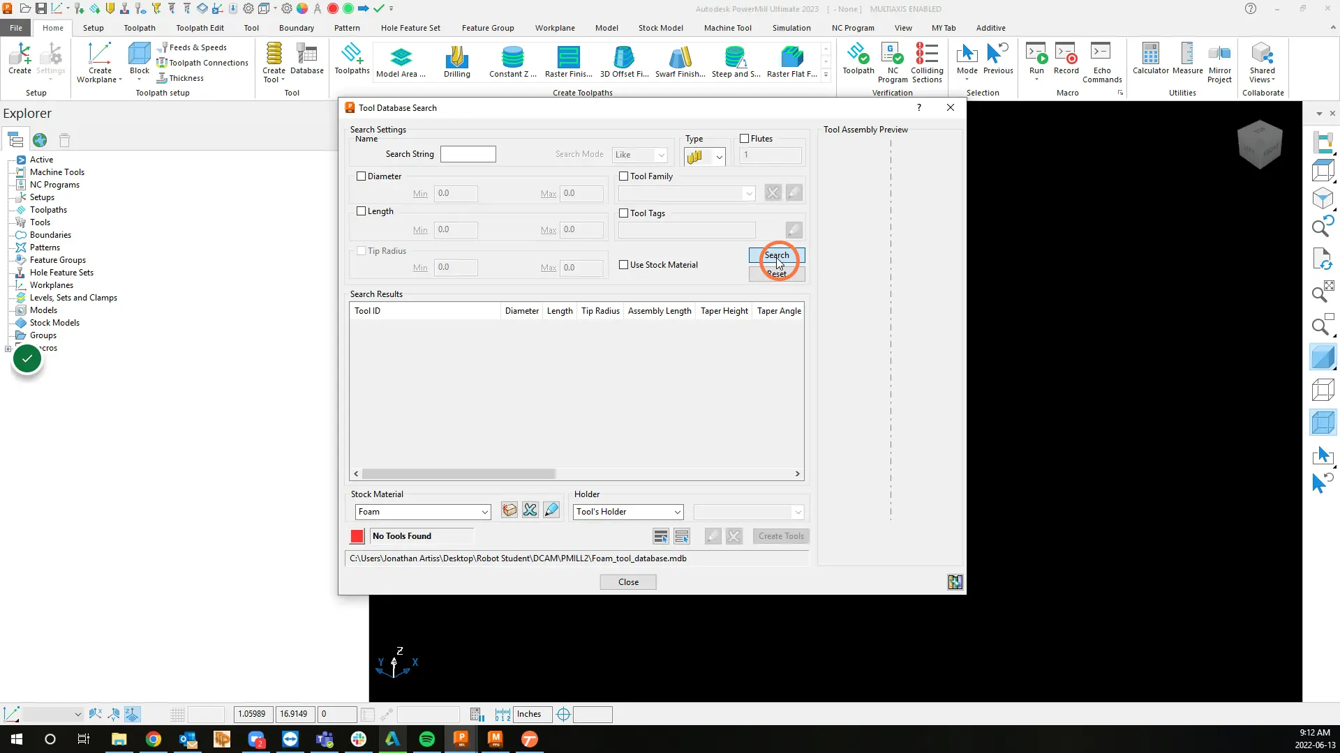 Search the new database for tool