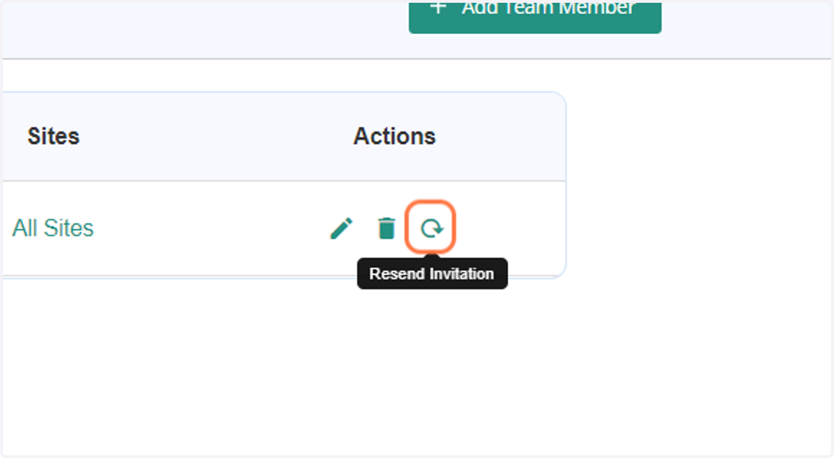 To send a team member invite again you can click on the resend invitation option